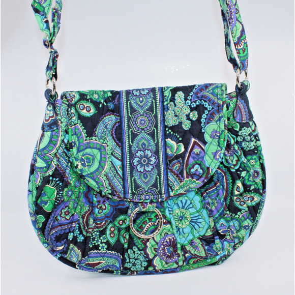A8 New VERA BRADLEY Blue Green Paisley Print Crossbody Purse Messenger Bag - Picture 1 of 8
